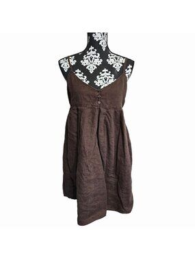 Old Navy M 100% Linen Dress Brown Spaghetti Strap Button Front Empire Waist Boho